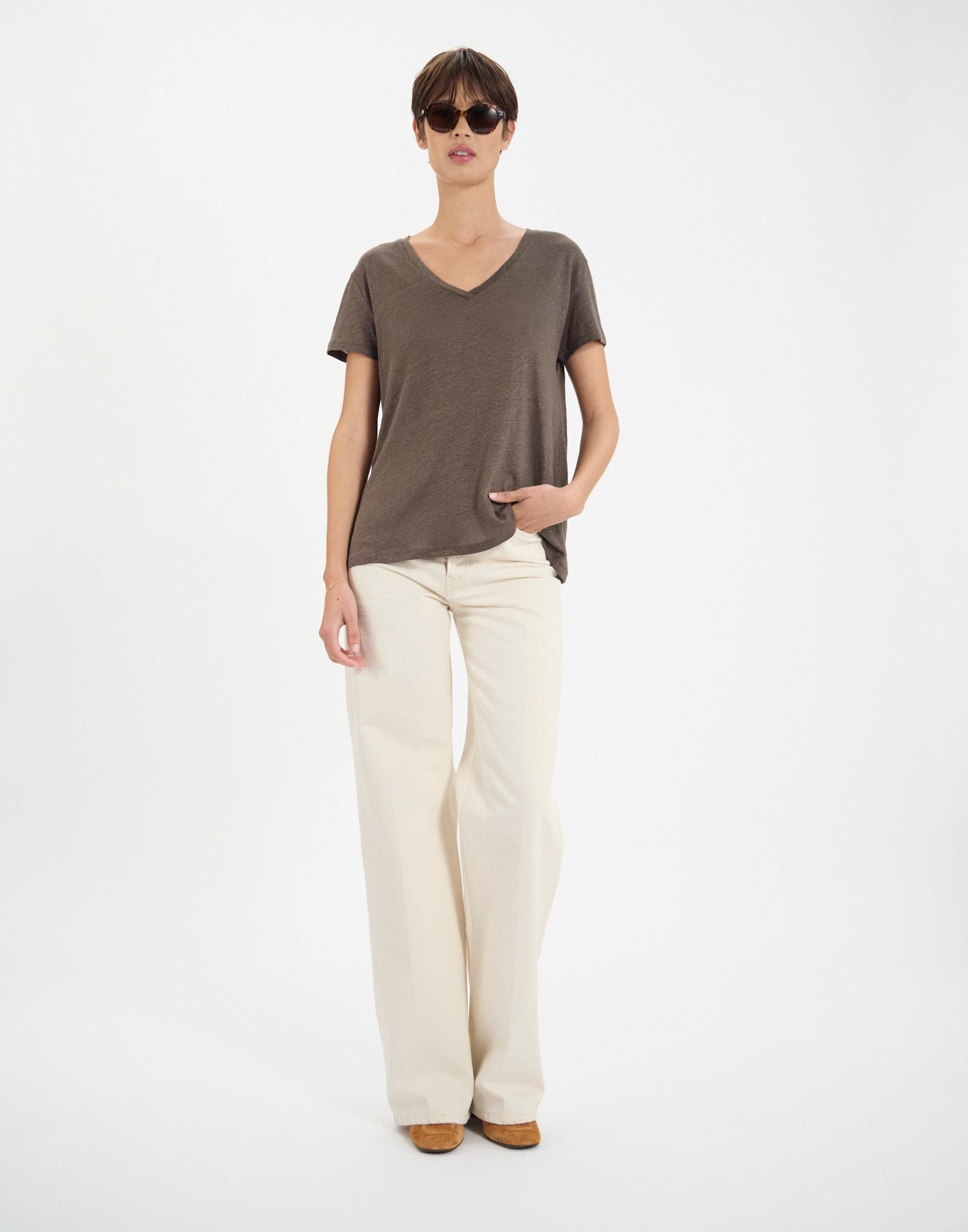 T-shirt Apolline en lin kaki
