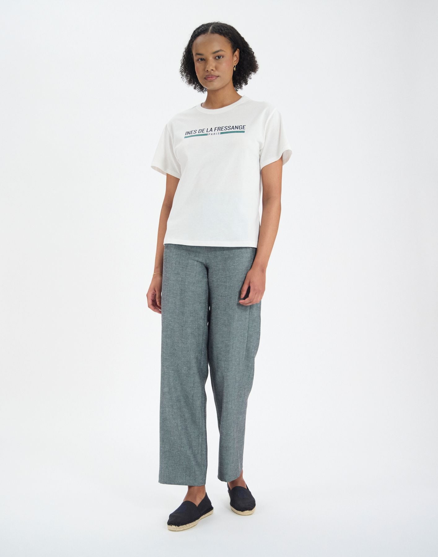 Maxence white top in green printed organic cotton