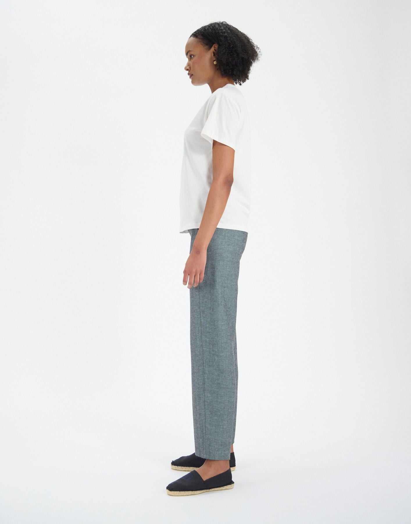 Maxence white top in green printed organic cotton