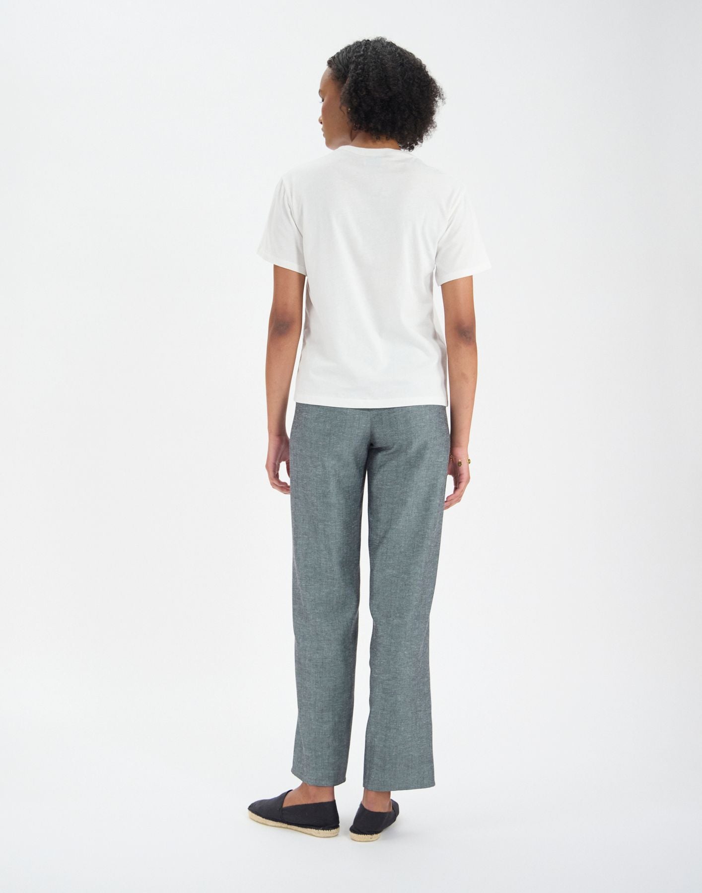 Maxence white top in green printed organic cotton