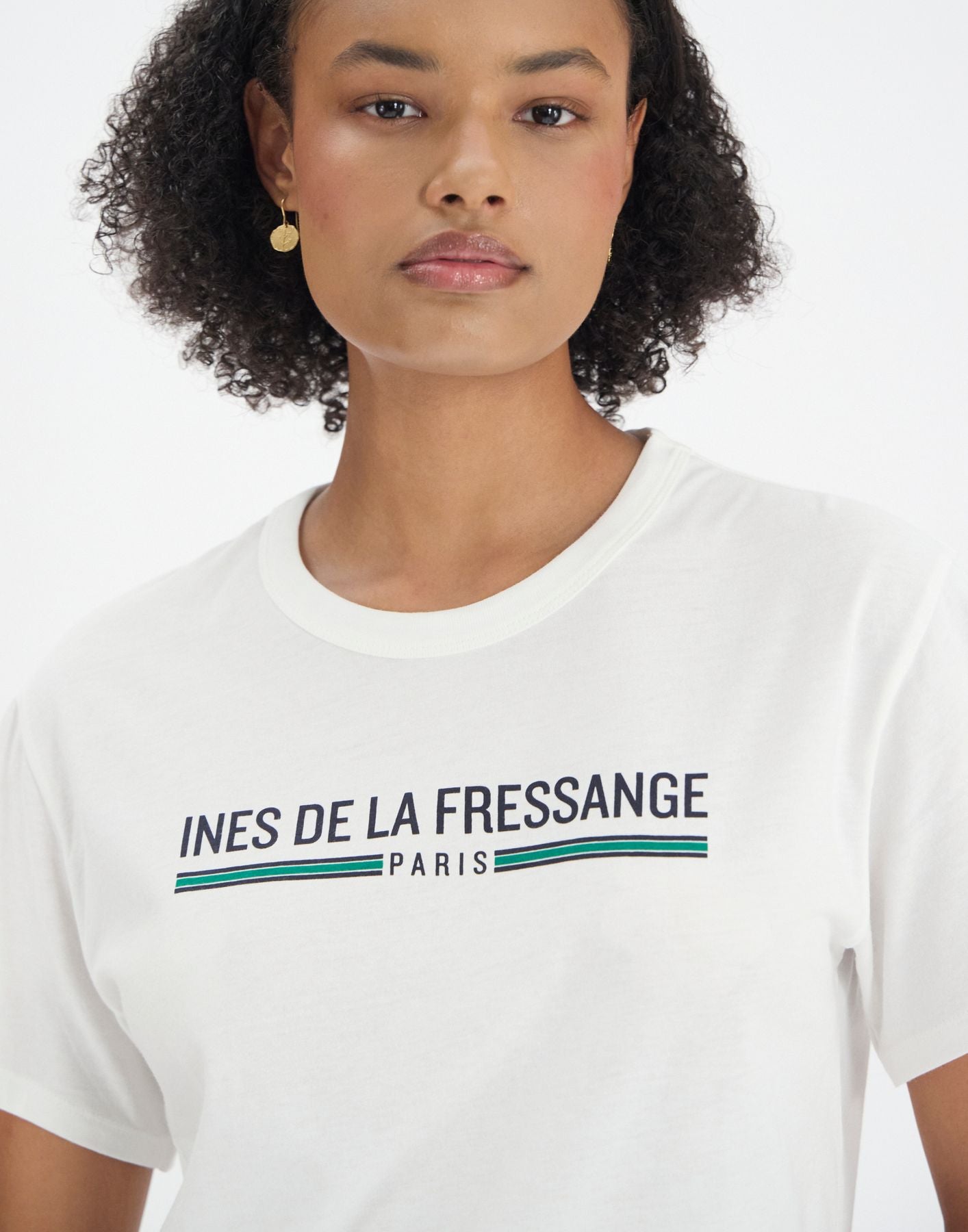 Maxence white top in green printed organic cotton