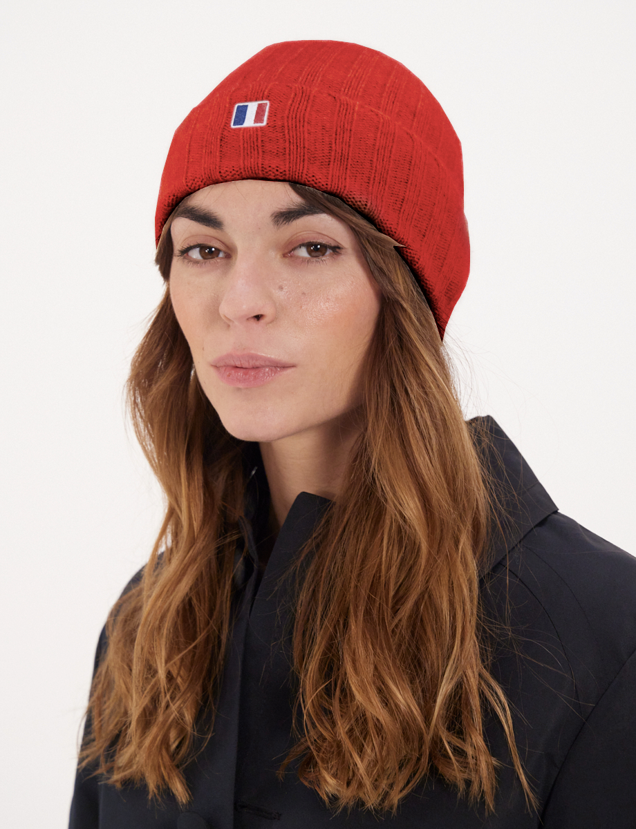 Berretto in cashmere con risvolto rosso Ines x Notshy