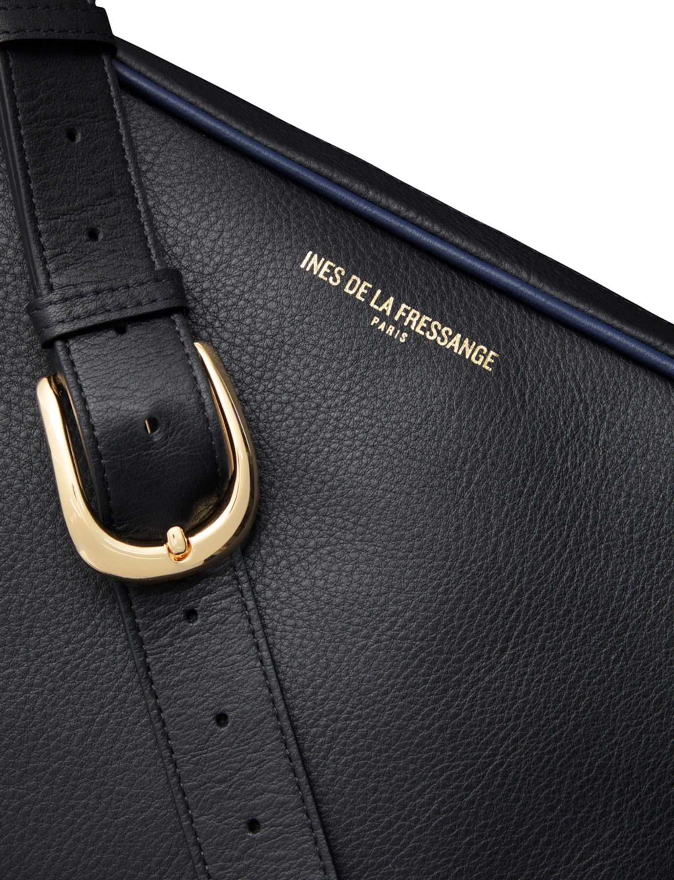 Marcia bolso grande negro ribeteado azul marino