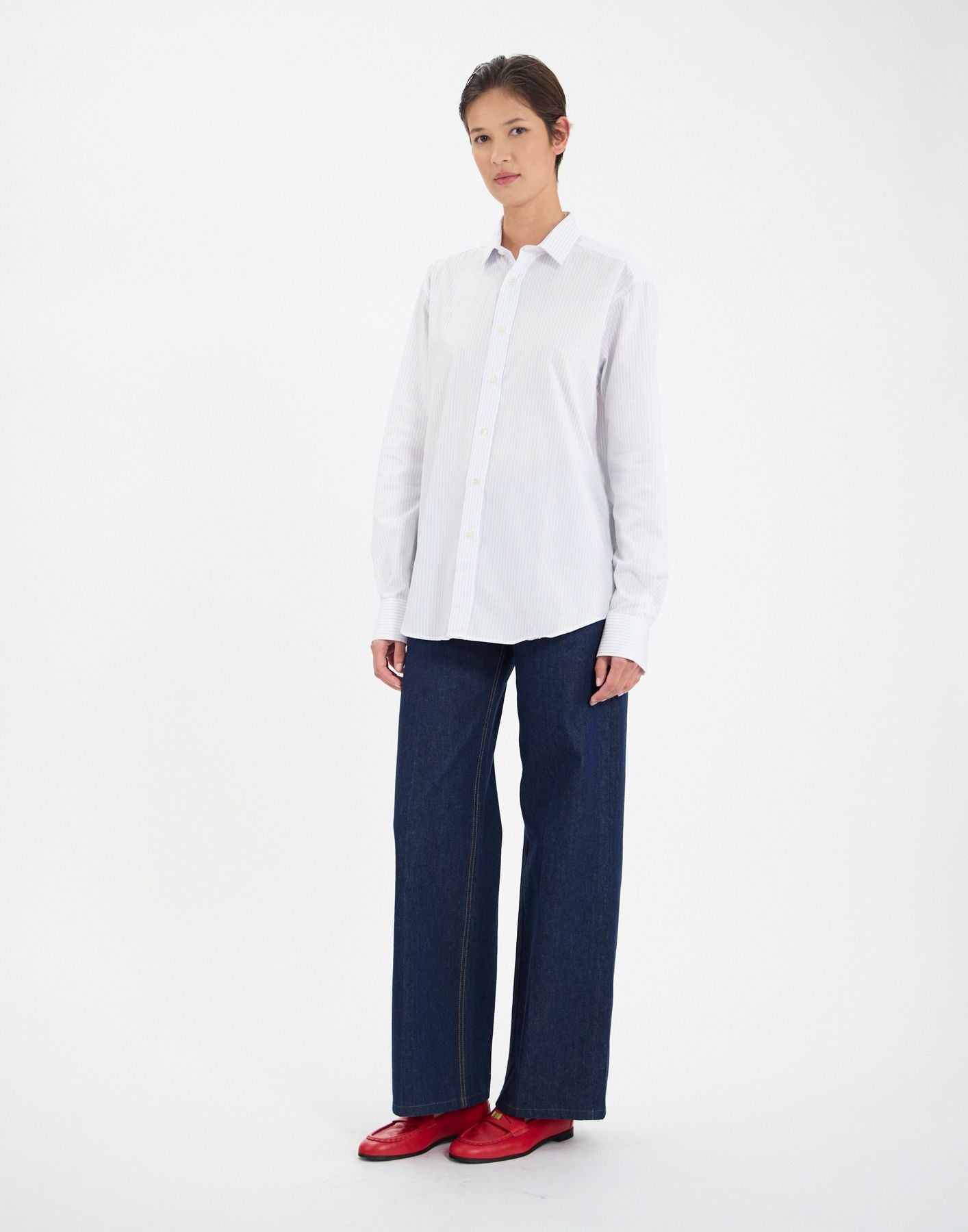 Camicia bianca Olivier da uomo a righe sottili