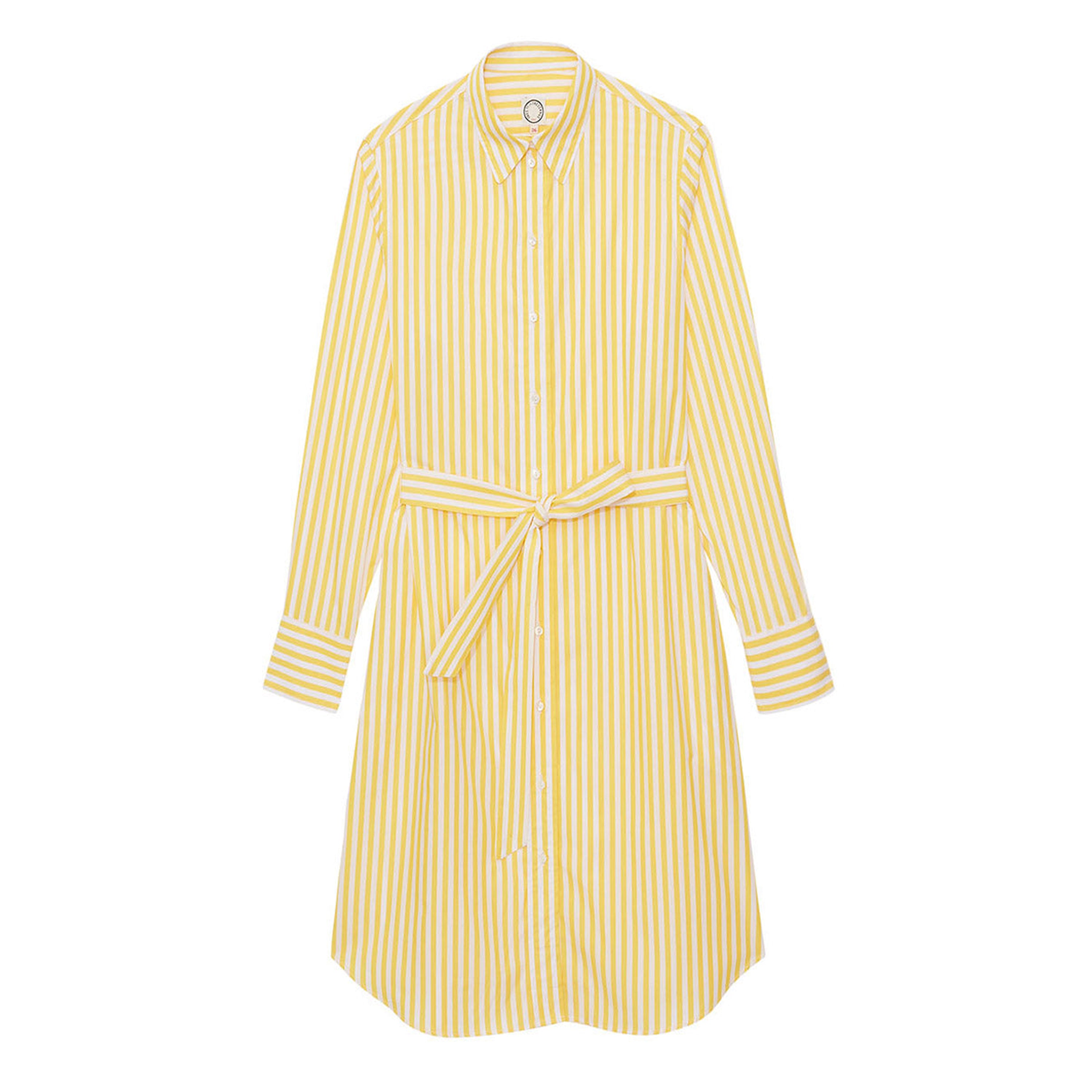 Abito camicia a righe bianche e gialle Amour