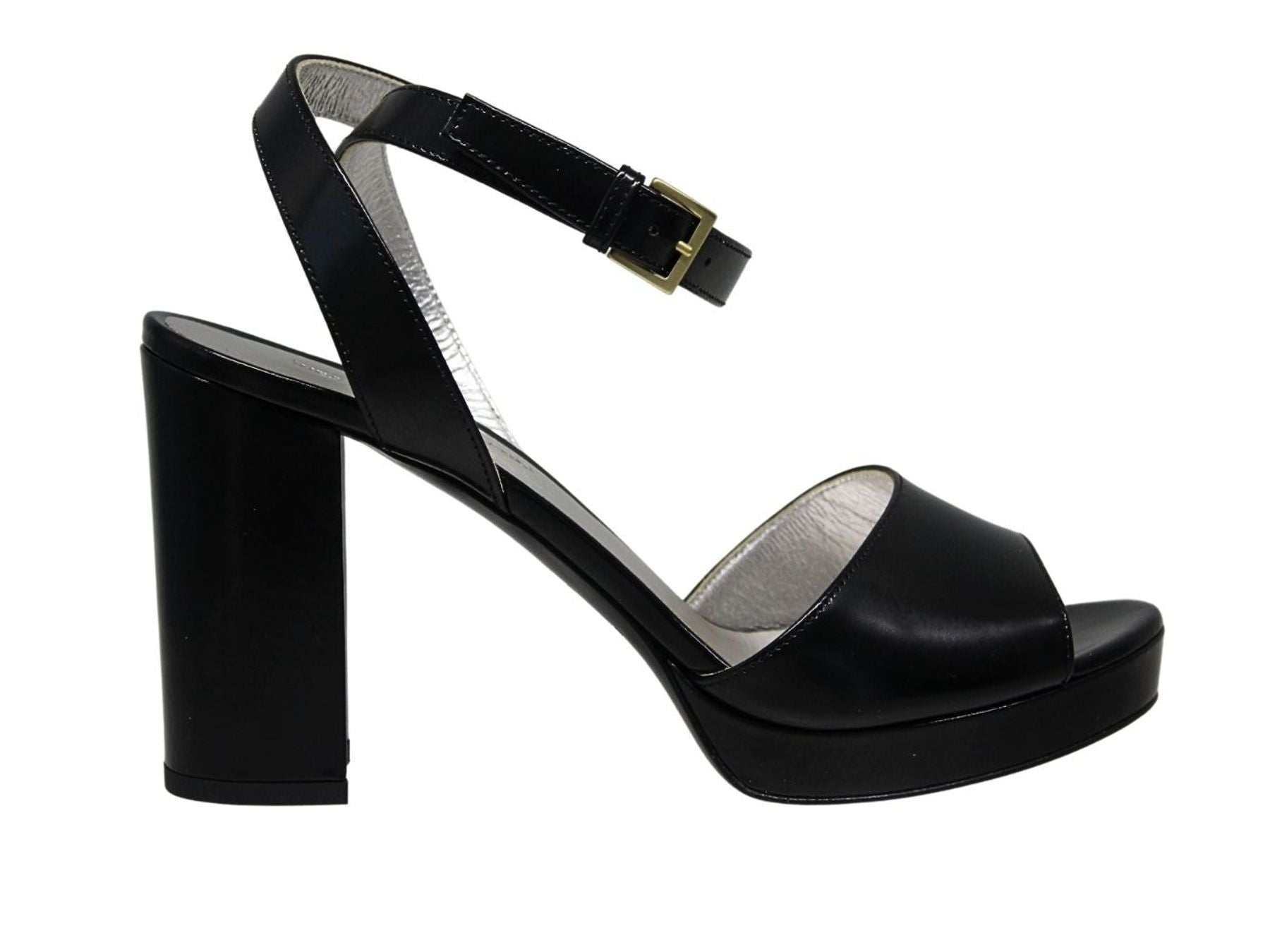 Sandalo con plateau Laura in pelle nera liscia