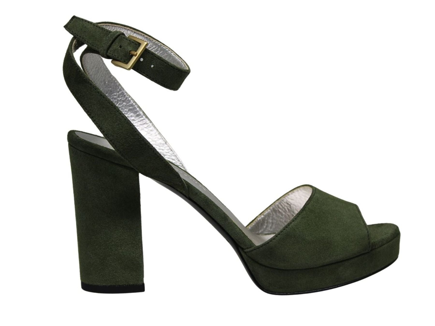 Sandalo con plateau Laura in pelle scamosciata color kaki