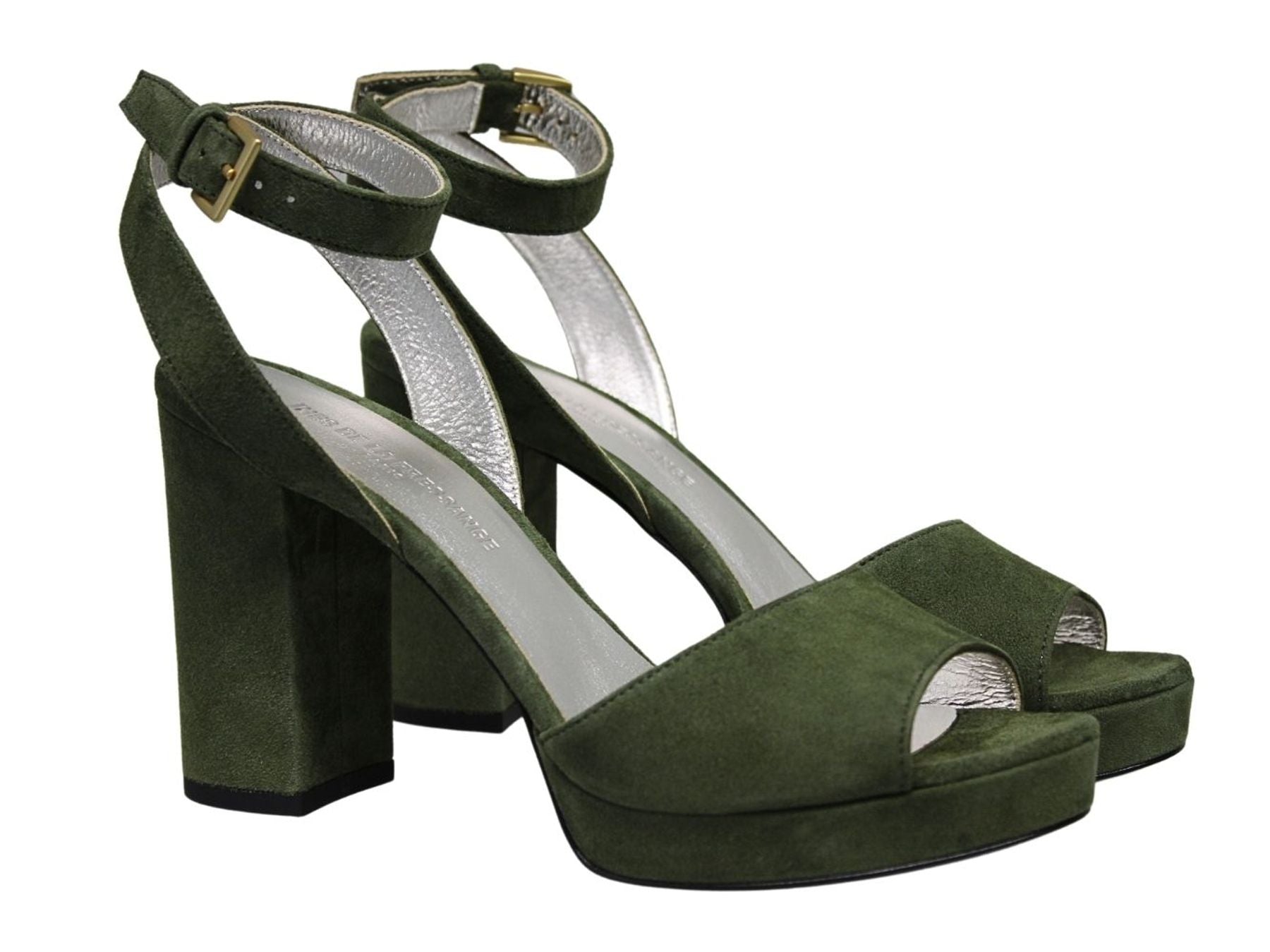 Sandalo con plateau Laura in pelle scamosciata color kaki