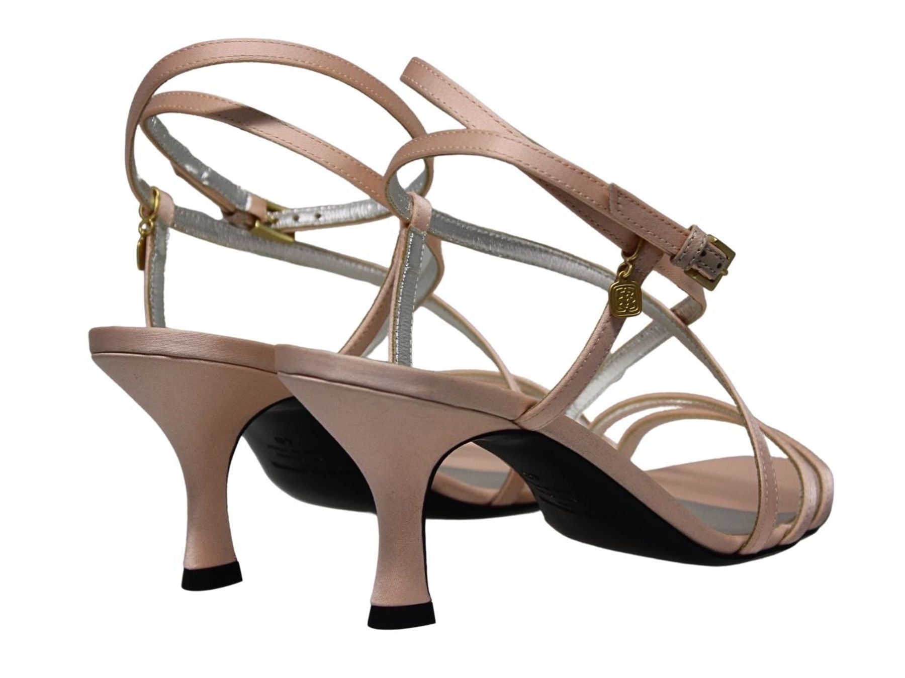 Sandalo Théa con cinturini incrociati in satin beige-rosa