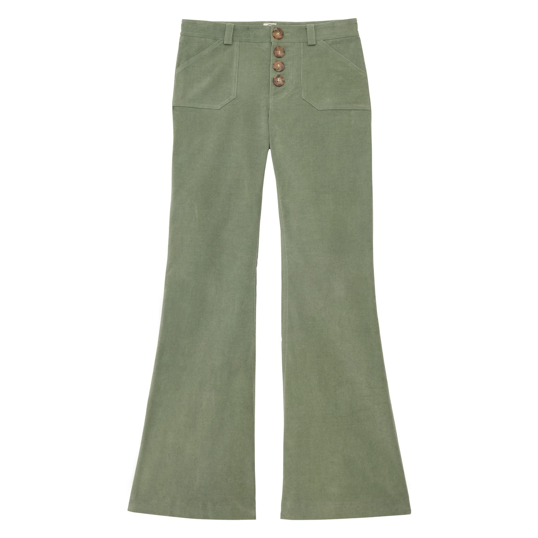 Pantaloni Charlotte in velluto liscio verde mandorla