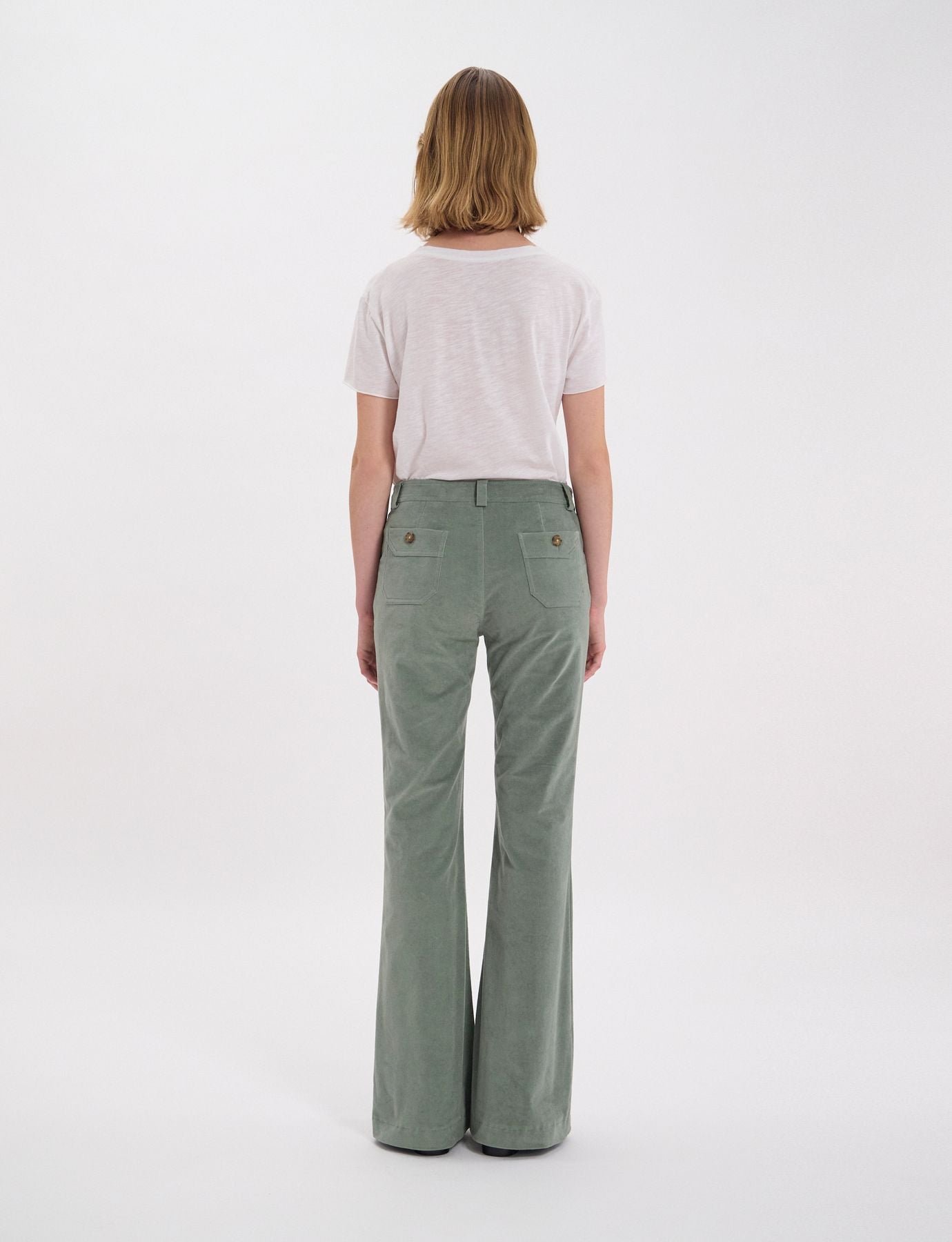 Pantaloni Charlotte in velluto liscio verde mandorla