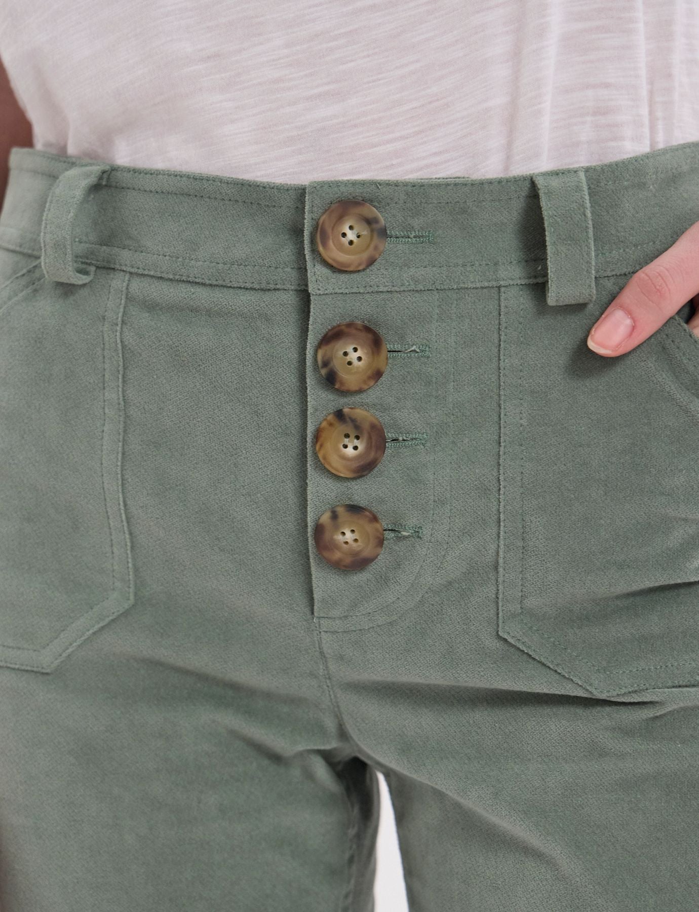 Pantaloni Charlotte in velluto liscio verde mandorla