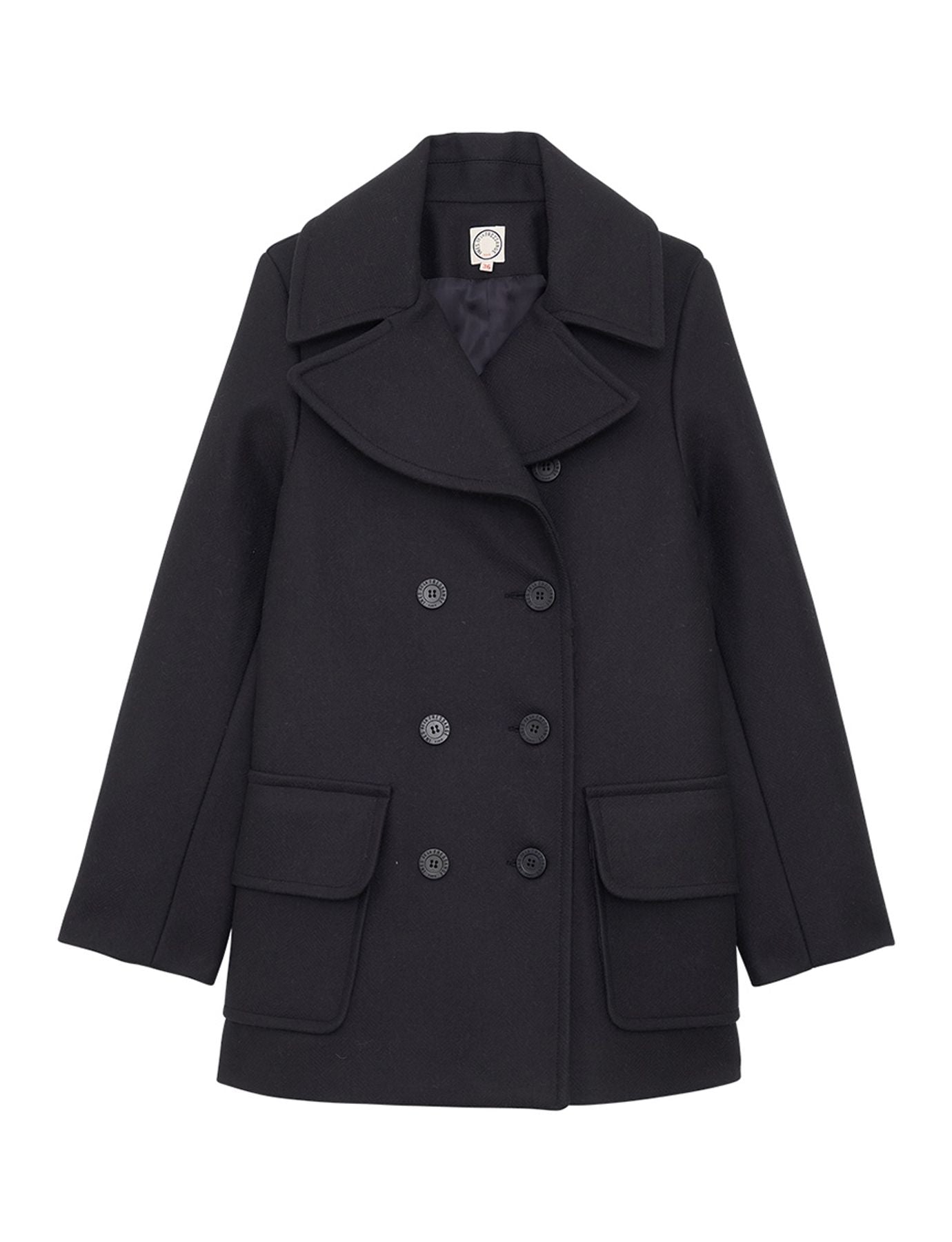 Séraphine, cappotto di lana a spina di pesce blu scuro