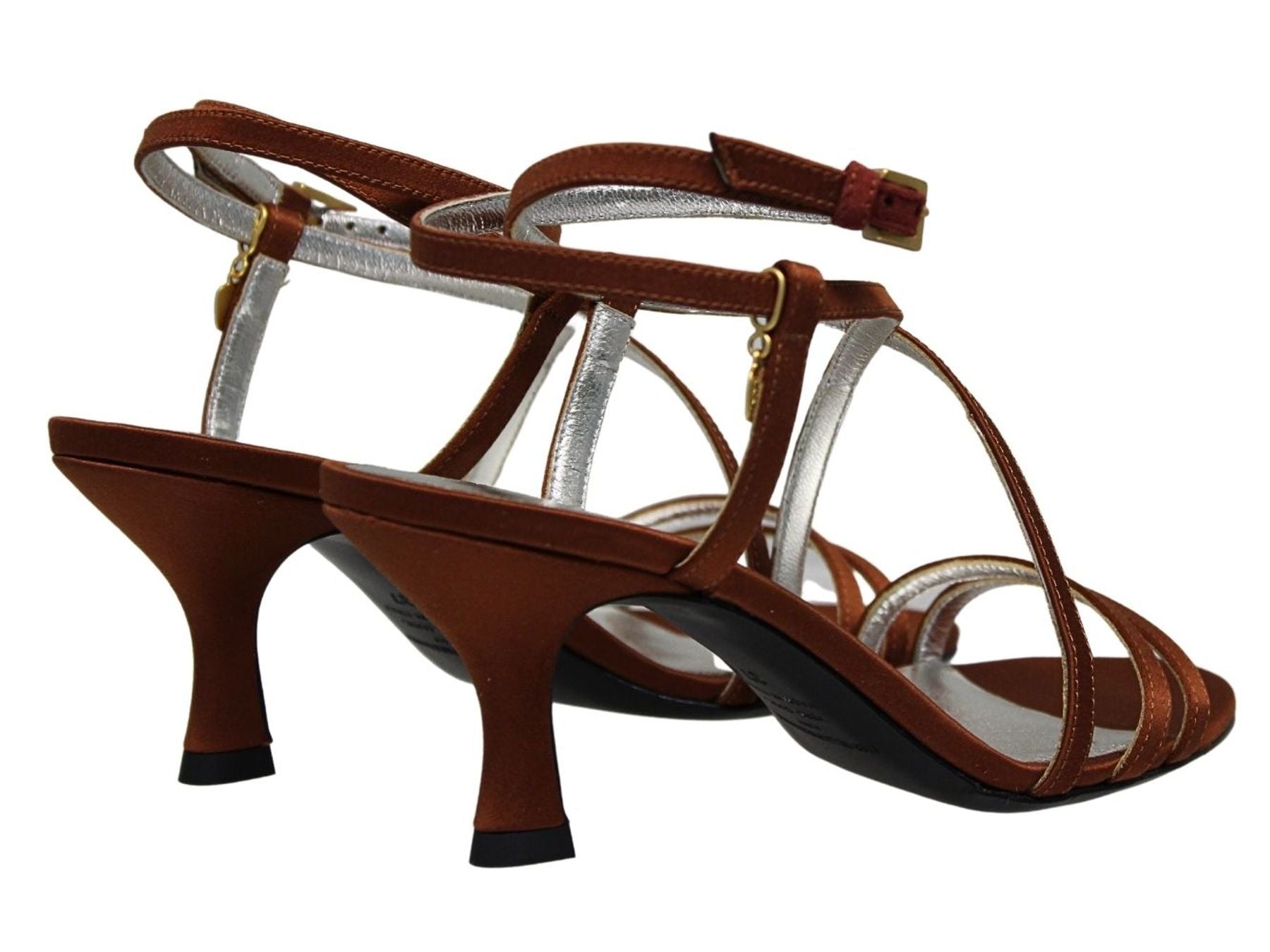 Sandalo con inserto, Riemchen aus tabakfarbenem Satin