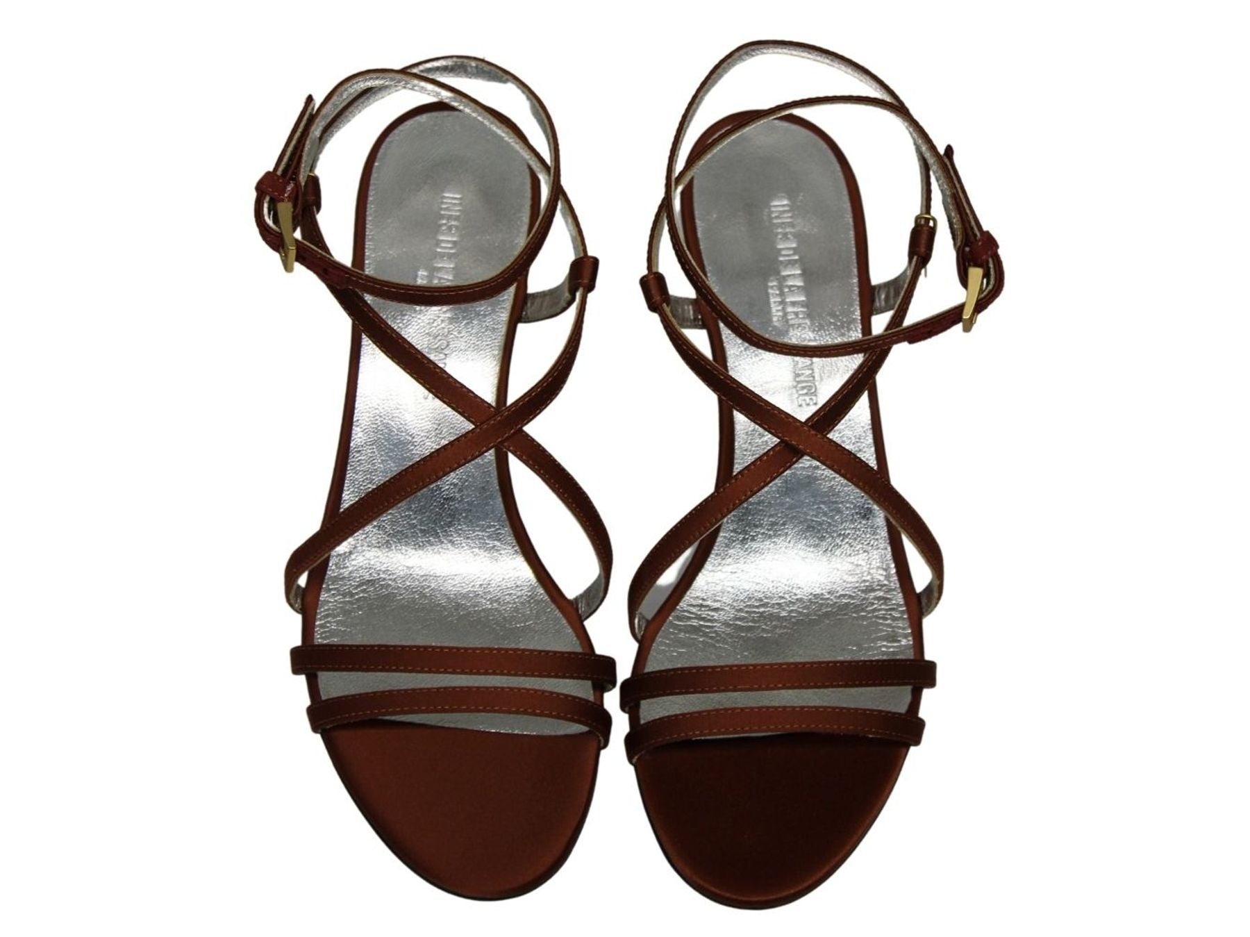 Sandalo con inserto, Riemchen aus tabakfarbenem Satin