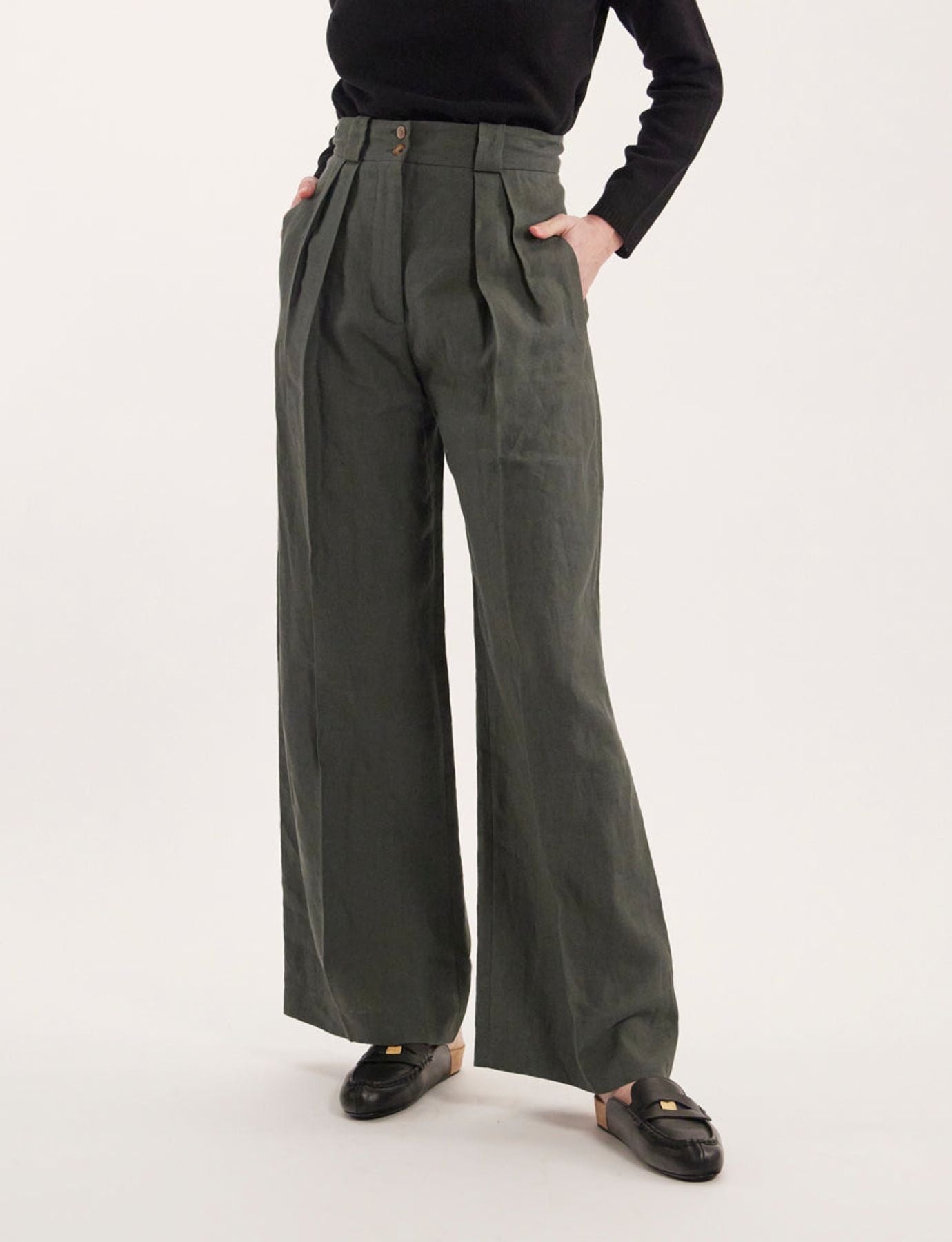 pantaloni in lana con bordo verde