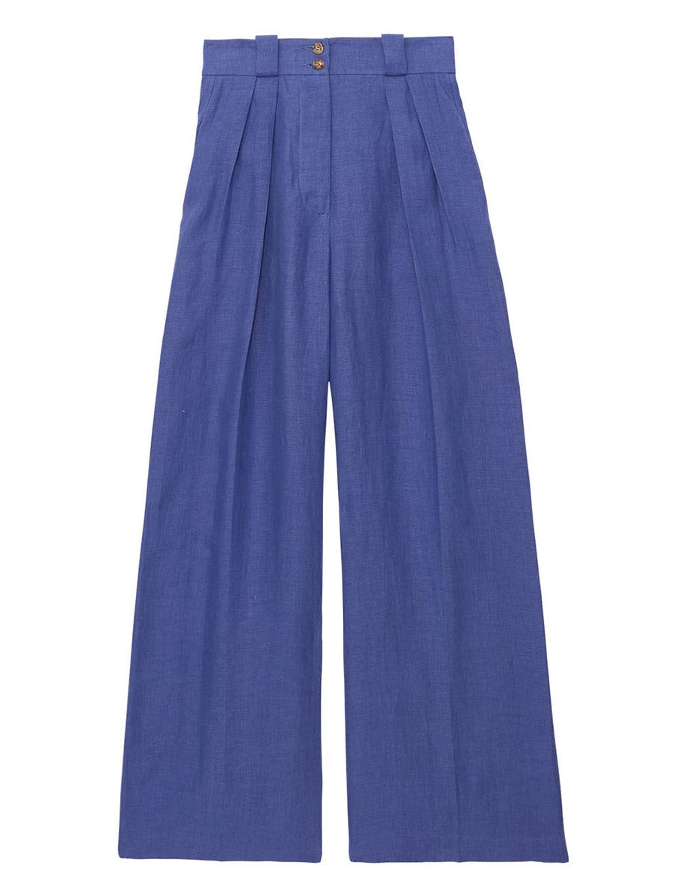 pantaloni in lino blu