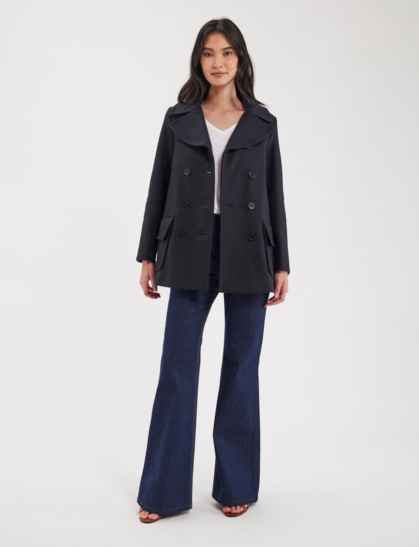 Cappotto Séraphine in misto lana blu scuro