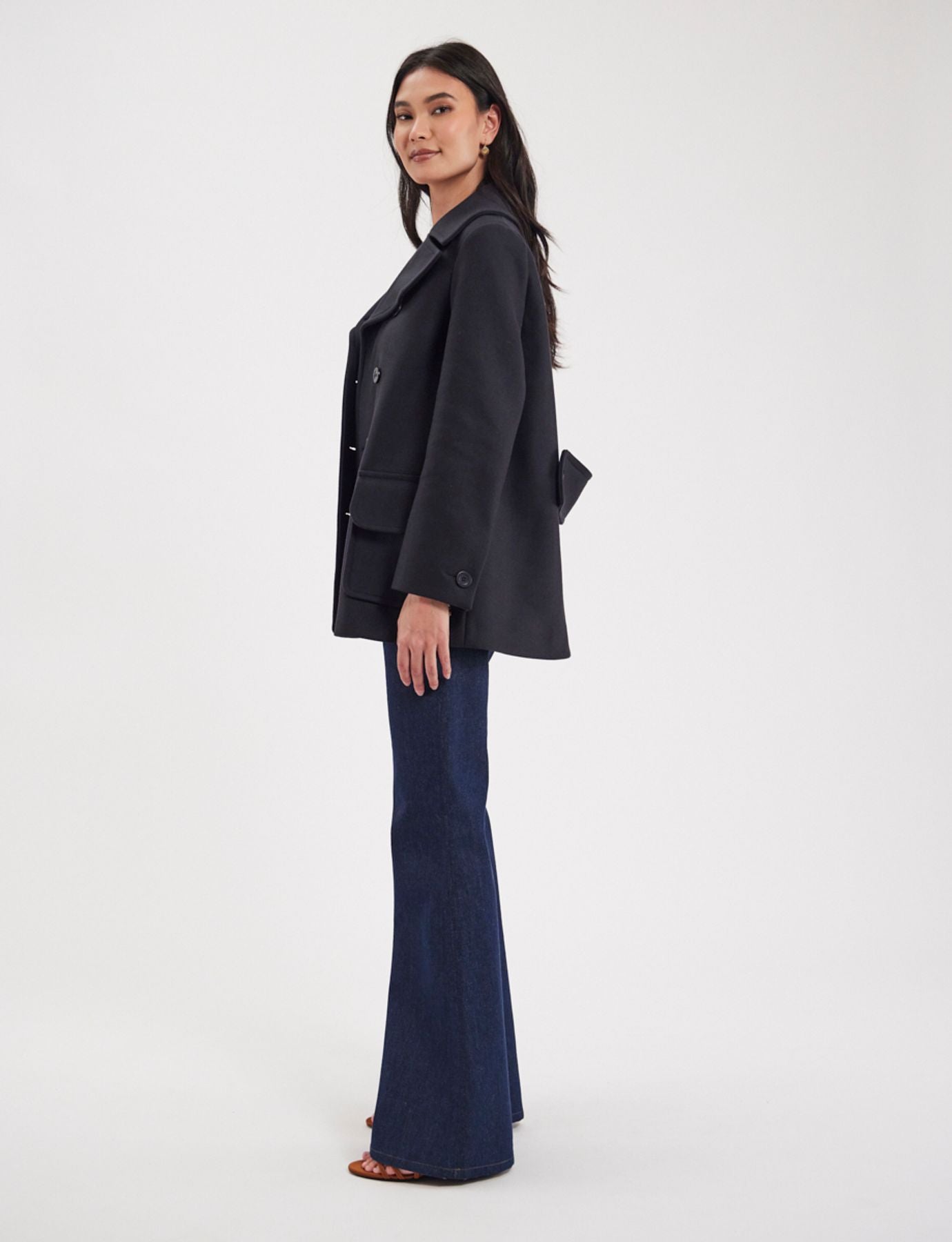 Cappotto Séraphine in misto lana blu scuro